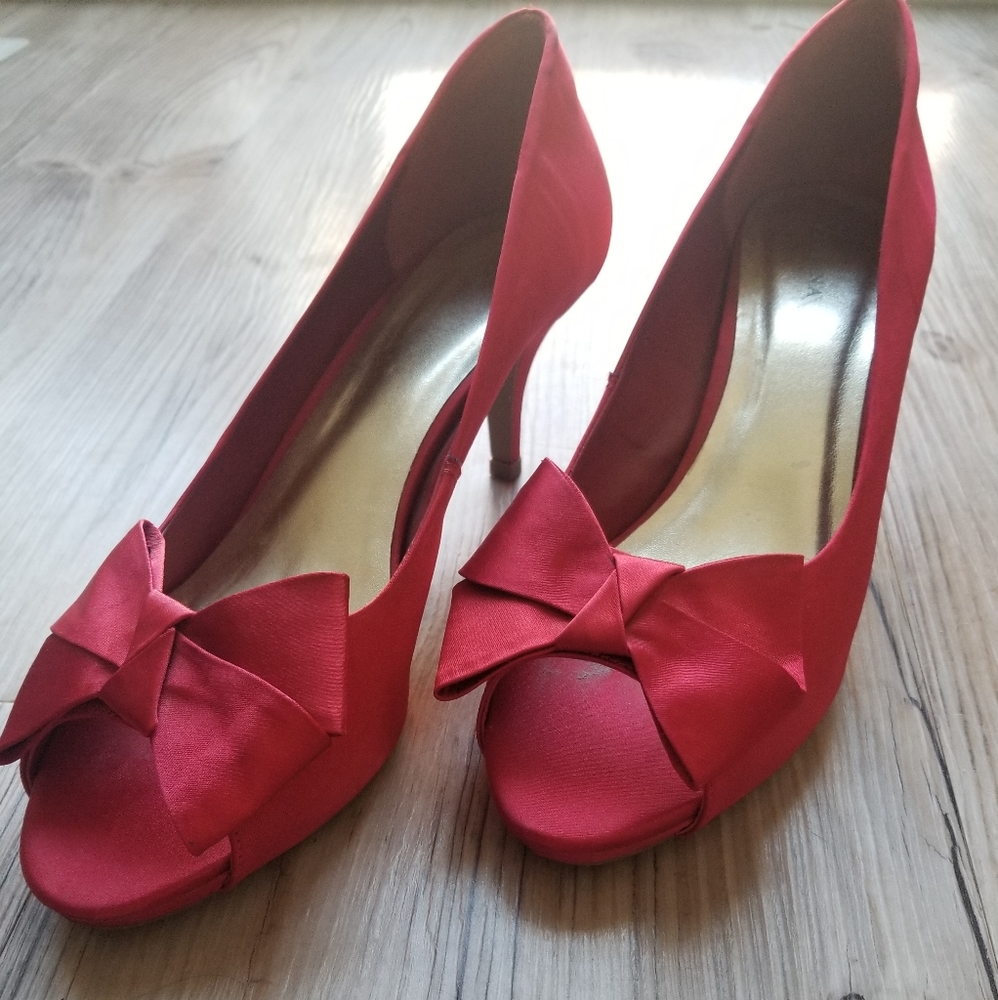 Red Satin Pumps
